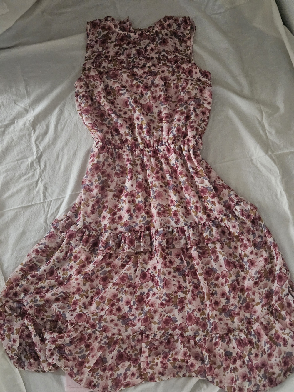 Floral Pink Sleeveless Ruffle Midi Dress